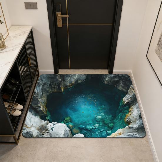 Floor Mat 3D Optical Illusion Bottom Crystal Velvet Non-Slip Rug with Anti-Slip Soft Floor Cushion Easy