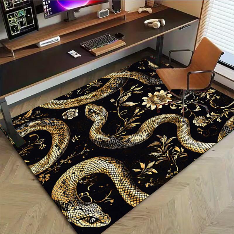 1PC Snake Flowers Non-Slip Floor Carpet Compatible for Office&Living Room&Bedroom&Dining room - Flat-Weave Machine-W267