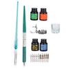 Dip Pen Kit 24x13.5x4.3cm Flat Round Nibs with Ink Holder for Writing Drawing Calligraphy(SP249035 Blackish Green ( Rod