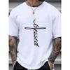 European Size Men's T-Shirt with Cursive Lettering Casual Round Neck Short Sleeve Summer Casual Attire Breathable for Men