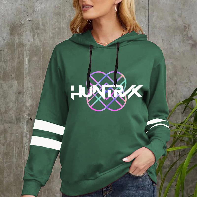 KPop Demon Hunters Printed Hoodies Loose Pullover Plus Size Autumn and Winter Long Sleeve Stripe Sports Women's Hooded Sweatshirts