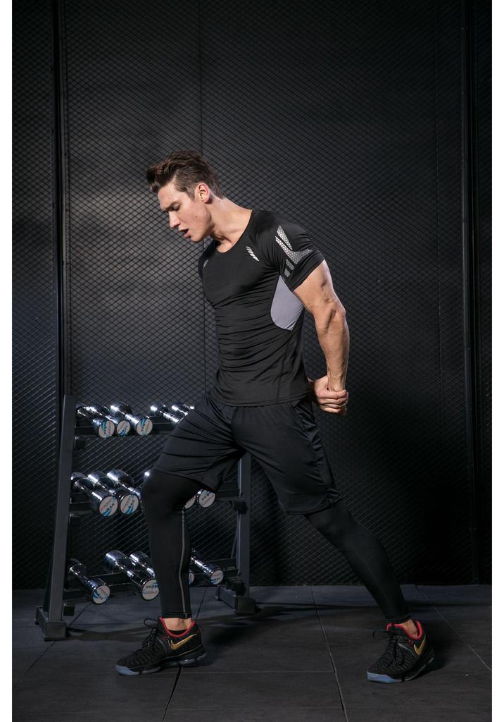 Men's Quick-Dry Outdoor Sports T-Shirt - Elastic, Tight-Fit, Short Sleeve for Running & Training.
