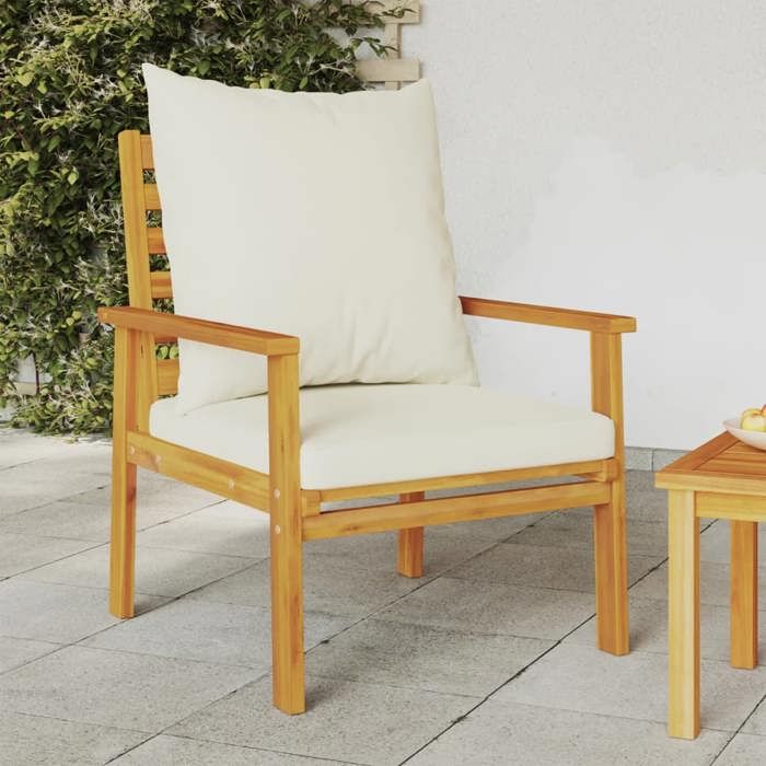 VidaXL Lot de 2 Fauteuil de Jardin avec Coussin, Chaises avec Accoudoirs, Sièges avec Dossier Patio Terrasse Extérieur, Bois 366375