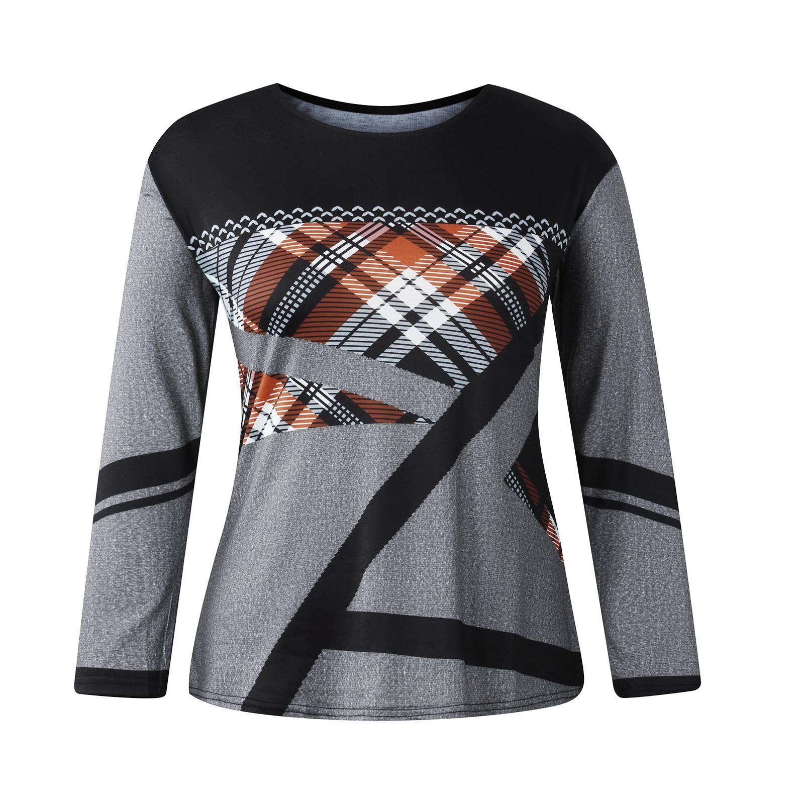 Женские топы Нарядные повседневные рубашки с длинными рукавами с круглым вырезом — фото 8