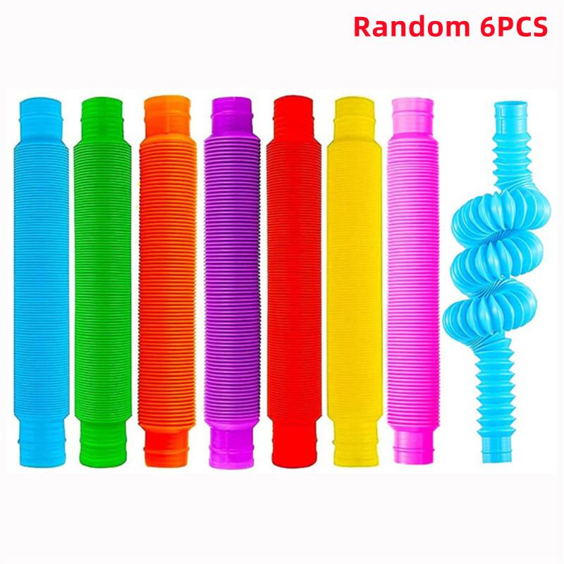 

6Pcs Decompression Retractable Pop Tube Ripple Color Relief Anxiety Fidget Funny DIY Sensory Toy Parent-child Interactive Gift