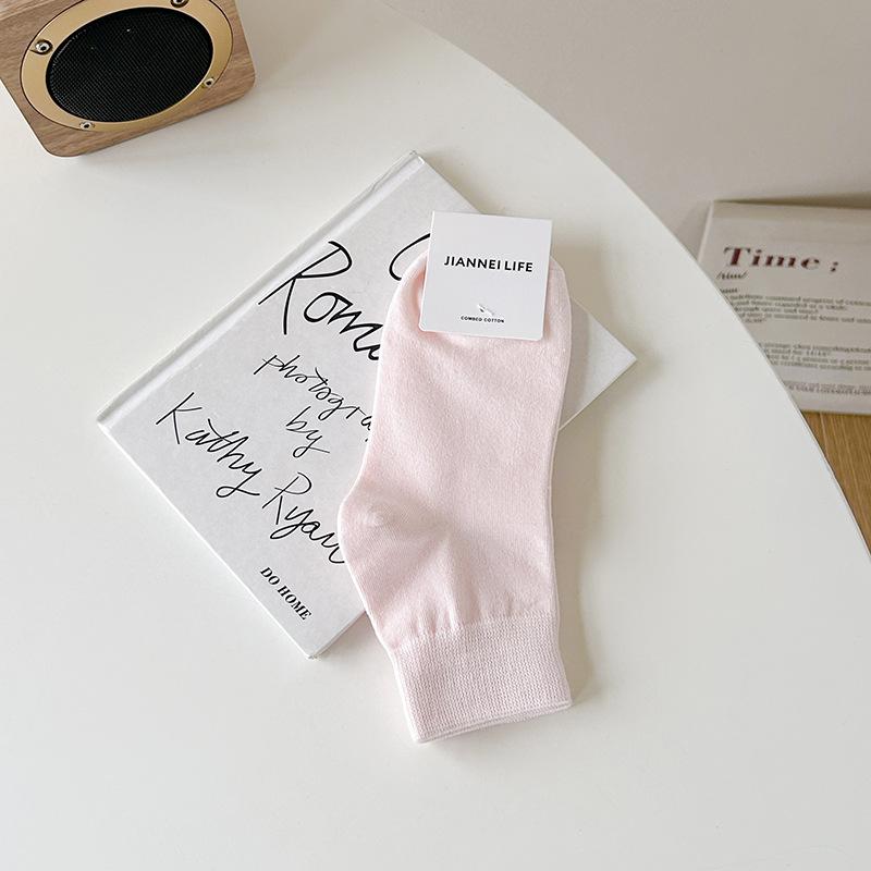 Summer Candy-colored Thin Cotton Socks for Women, Simple Mid-calf White Socks for Girls, Solid Color Versatile Women's Socks