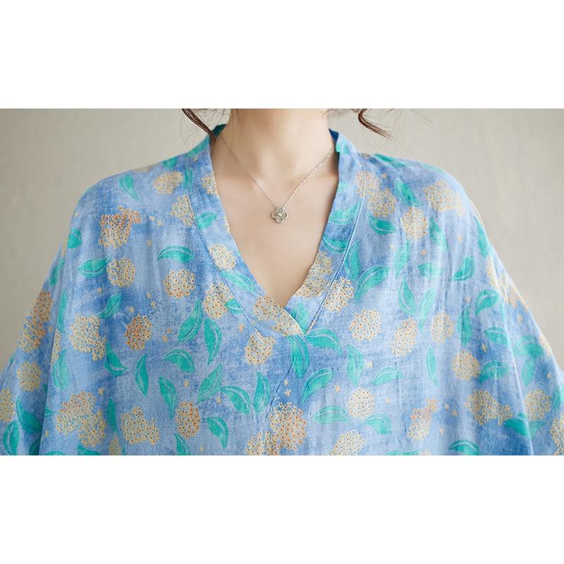 DIMANAF 2024 Plus Size Summer Women Beach Dress Basic Floral Print Loose Style Vintage Long Holiday Dresses