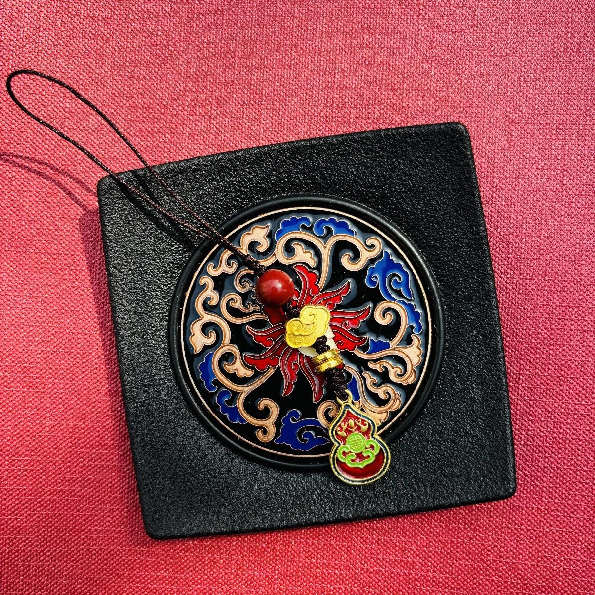 

Metal safety hollow gourd cinnabar, Chinese style pendant, hanging decoration keychain, accessories