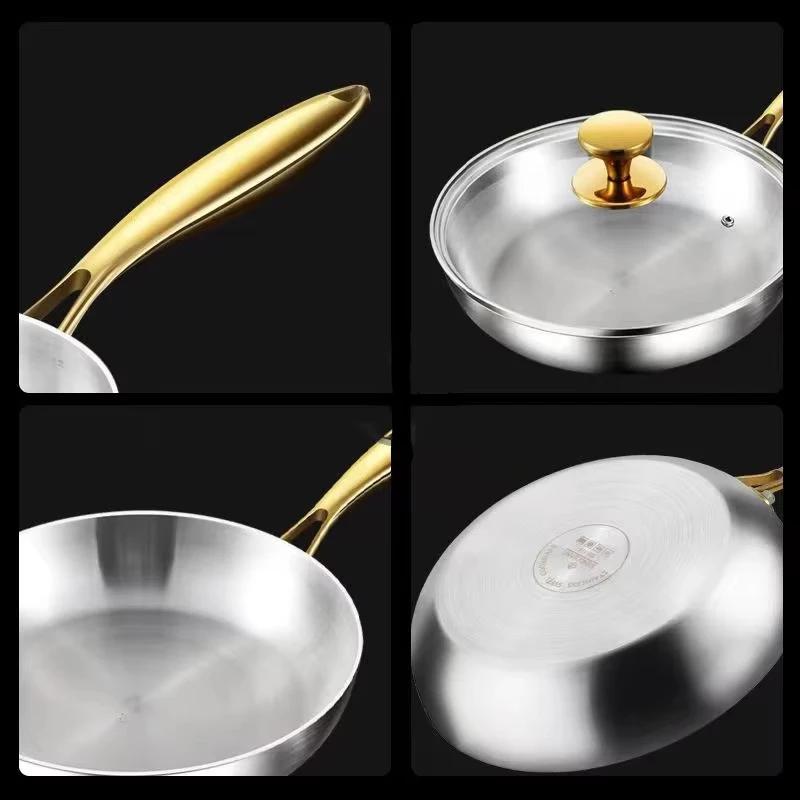 Τηγάνι Wok από Ανοξείδωτο Ατσάλι 316 Αντικολλητικό Μαγείρεμα Σοτάρισμα Στέικ Γενικό για Επαγωγή Γάστρα Κουζινικά