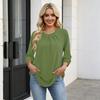 Women's 3/4 Sleeve Round Neck Pleated T-Shirt Top Lightweight Soft Fabric Comfortable Fit Casual Wear
