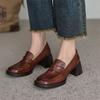 Fashion New Spring Genuine Leather Woman Shoes Round Toe Women Pumps Shoes for Women High Heel Platform Loafers Chunky Heel Ladies Shoes