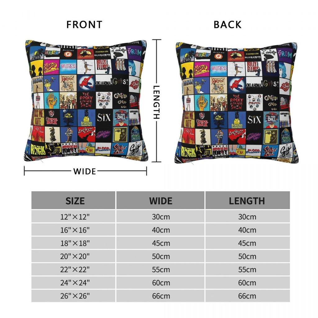 Broadway Musical Theatre Logos - Hand Drawn Square Pillowcase Cushion Cover Pillow Case Throw Pillow Cover for Home Sofa