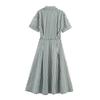Cross2026 Women's Spring European & American Style Plaid Shirt Dress with Waist-Cinching Design