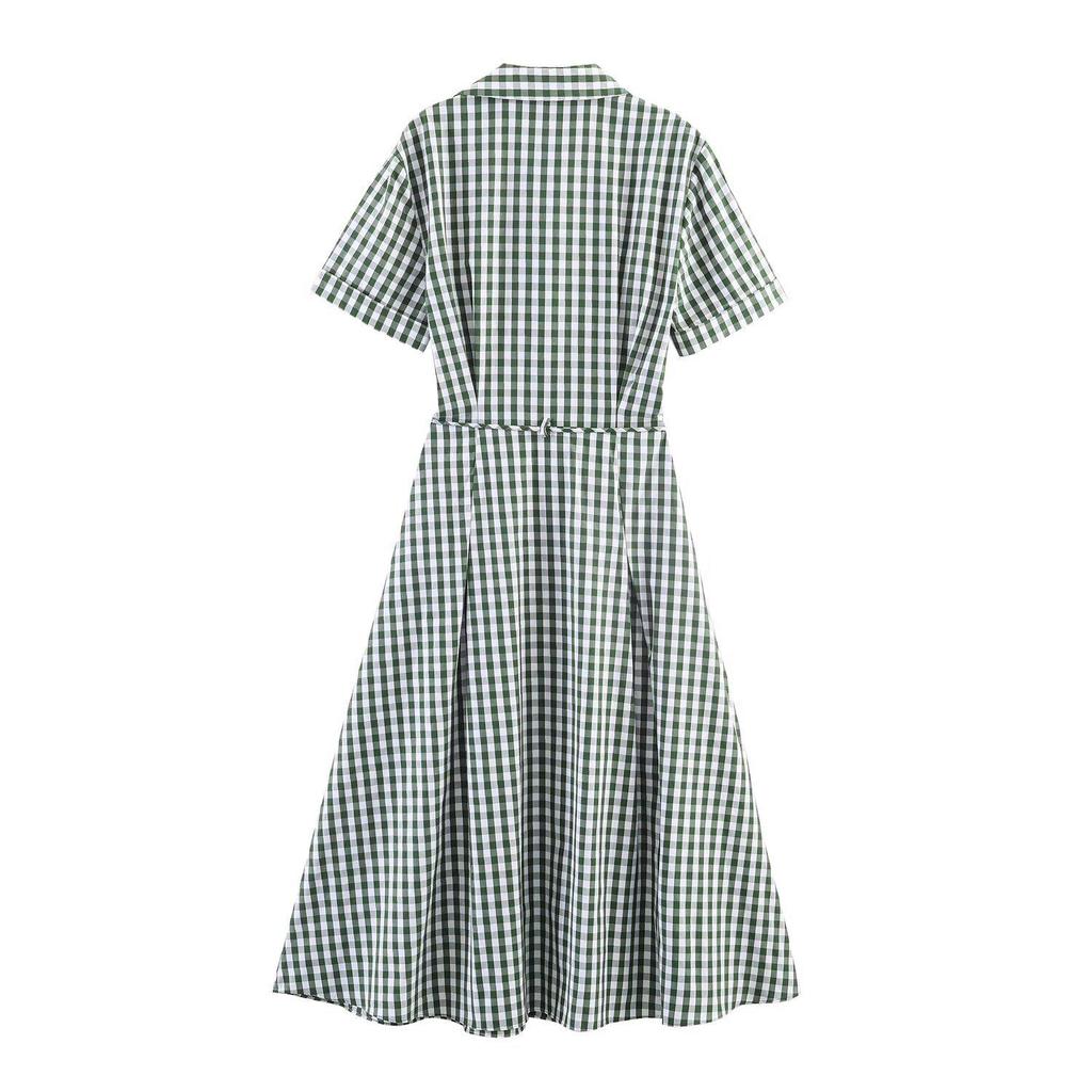 Cross2026 Women's Spring European & American Style Plaid Shirt Dress with Waist-Cinching Design