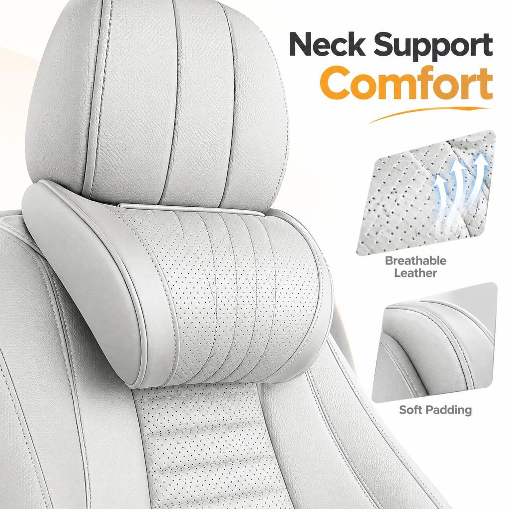 Car Headrest Neck, Leather Neck Support Cushion for Driving, Interior Accessories