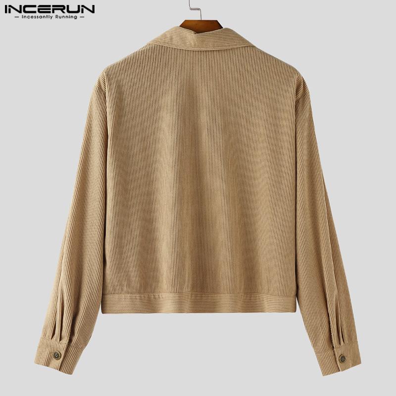 INCERUN 2PCS Autumn Men Lapel Neck Corduroy Long Sleeve Shirt Long Straight Pants Sets Outfits