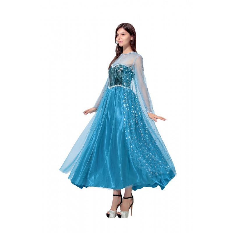 Frozen Princess Elsa Dress Long Sleeve Dress Halloween Costume Cinderella Queen Show Costume