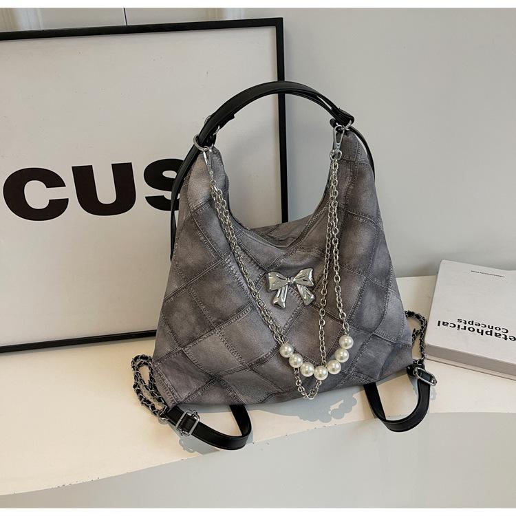 New Denim Pattern Tote Bag, Women'S Commuting Large-Capacity High-End Backpack, Student Class Shoulder Bag
