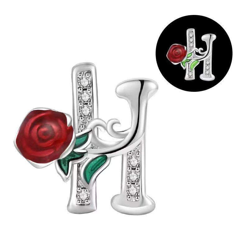 

Girl Charms Metal Original Red Rose Blossom English Letter White Zircon Beads Fit Bangle Accessory Making Make your own Gift Elegant Fashion Beautiful
