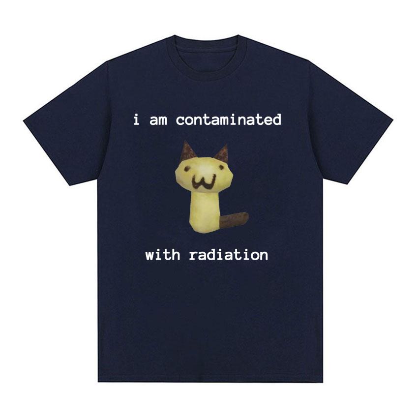 

2025 Summer I Am Contaminated with Funny Cat Meme Short Cartoon Sleeve 100 Cotton Unisex Women Vintage Unisexs Tshirt Leisure Neck 4XL