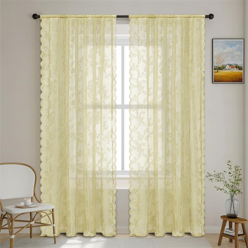1pc Romantic Lace Sheer Curtain Flower Lace Window Curtains for Living Room Bedroom Home Window Screening Rod Pocket