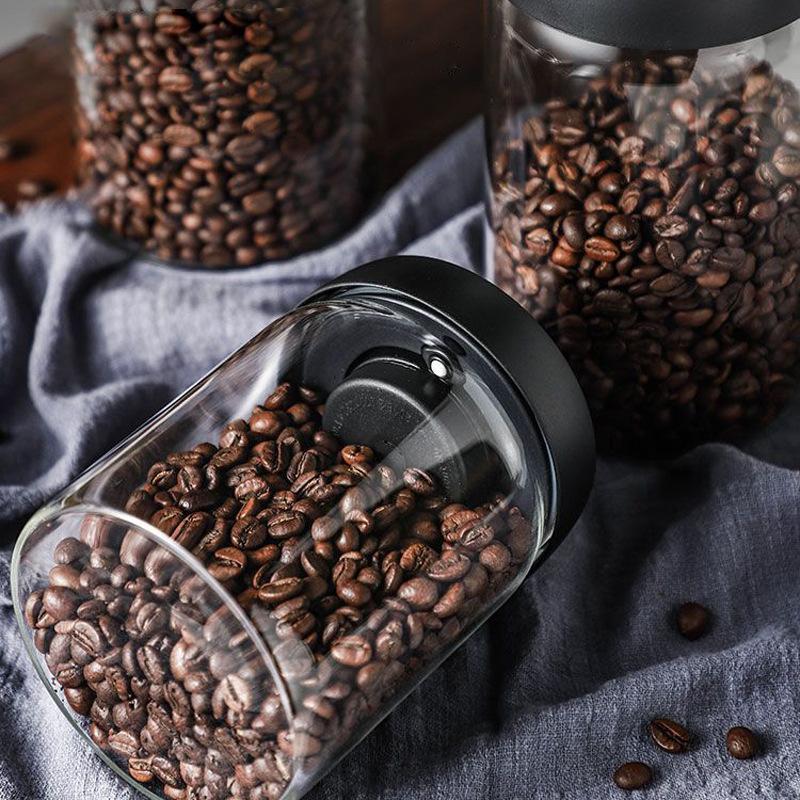 Coffee Bean Storage Container Compact Airtight Press-Down Vacuum Sealed Glass Jar for Small Apartment Kitchen Use