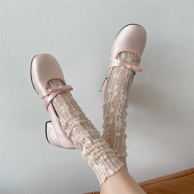 Fashion New Mary Janes Shoes Women's High Heels Pumps Women Butterfly-knot Square Heel Shoes Women Thick Heel Shoes Zapatos Mujer