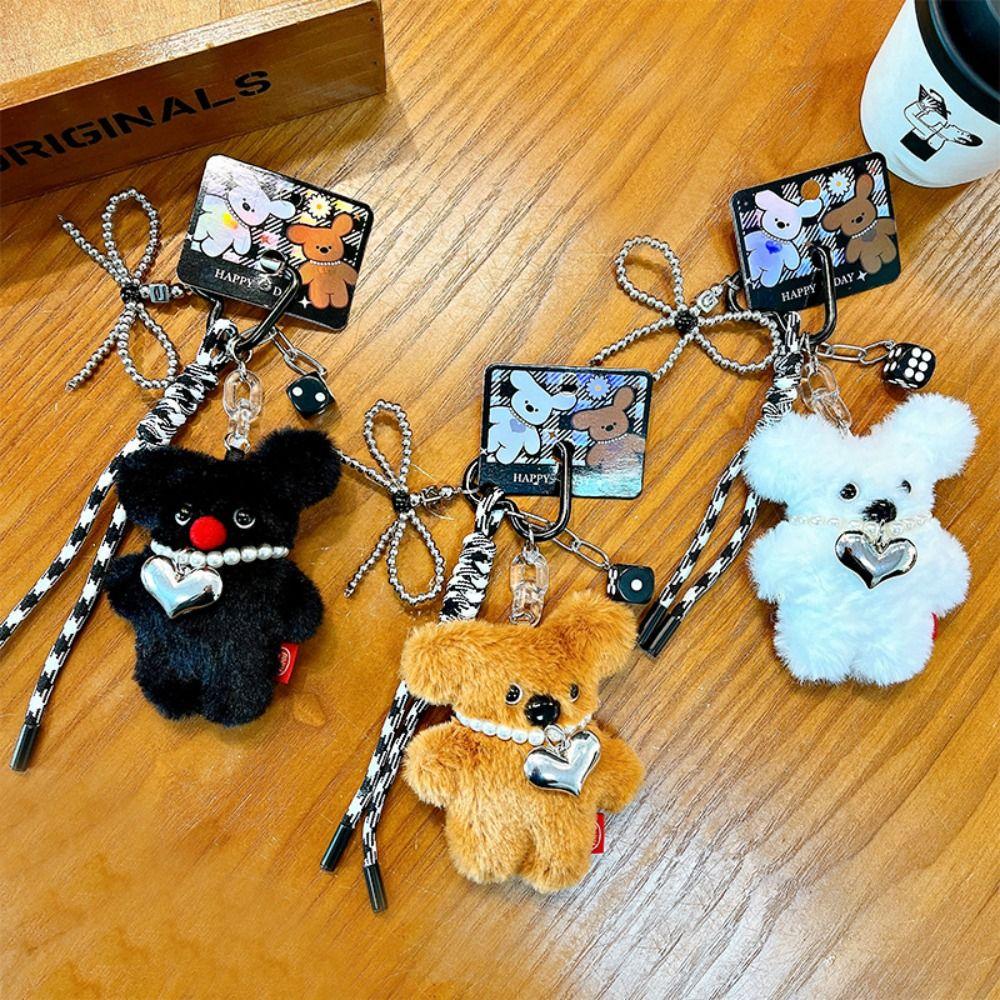 Pearl Heart Necklace Plush Dog Doll Keychains PP Cotton Dog Plush Doll Pendant  Hanging Ornaments