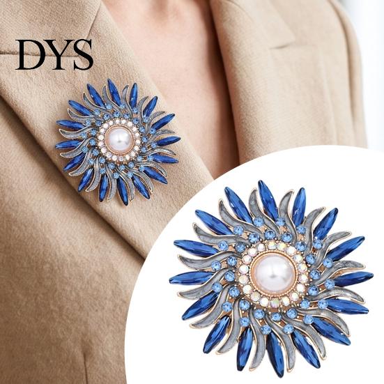 Vintage Flower Pin Retro Rhinestone Sunflower Brooch Pin, Floral Lapel with Faux Pearl Pearl, Metal Badge for Women, Clothing Accessories Decorative