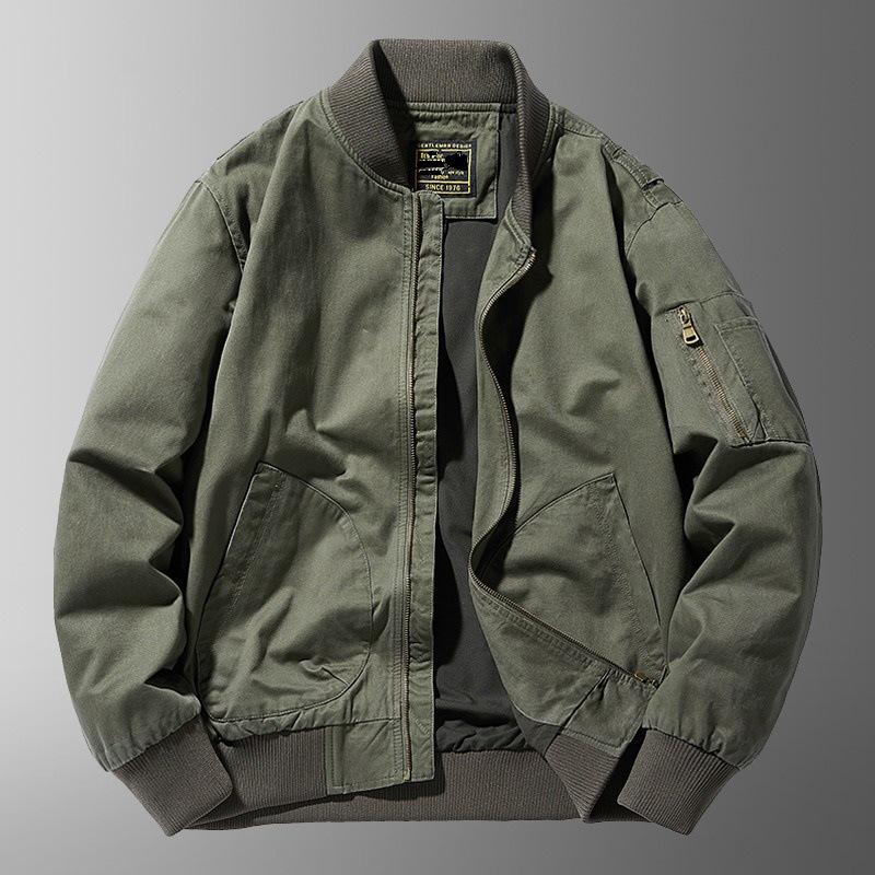Men's Spring Military Green Cotton Jacket - Trendy Loose Fit with Baseball Collar, Casual Coat.