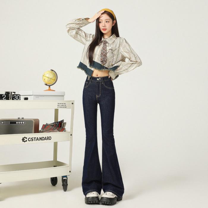 

Style 3002 Dark Blue High Waist Slimming Flare Jeans with Plus Velvet for Autumn/Winter. Extra Small