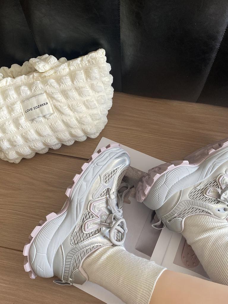 Fashion 2025 Popular Women's Chunky Sneakers Breathable Mesh Platform Sports Shoes Woman Flats Fashion Lace Up Thick Sole Casual Mujer
