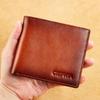 RFID-blockierende Geldbörsen aus echtem Leder für Herren, große Kapazität, Oberschicht aus Rindsleder, zweifach gefaltet, Vintage-Geldbörse mit 2 Ausweisfenstern, Geschenke für ihn