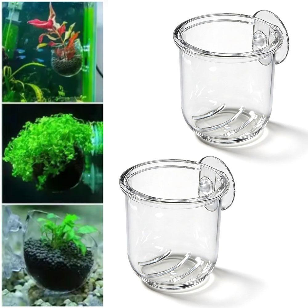 Mini Plastic Fish Feeder with Suction Holder Clear Aquatic Plant Cups Waterweed Nursery Pot Aquarium Decoration Tool