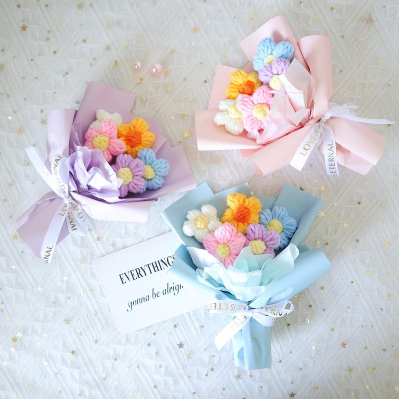 Flower Crochet Bouquet Eternal Flower Daisy Knitted Flower Graduation Bouquet Wedding Gift For Guest MotherS Day Gifts