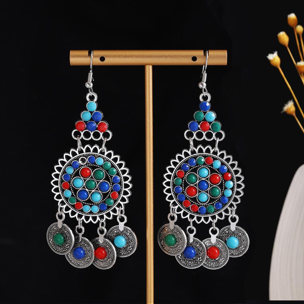 Bohemian Ethnic Style Oval Earrings, Retro Tourist Attractions Ethnic Minority Fringed Beaded Earrings