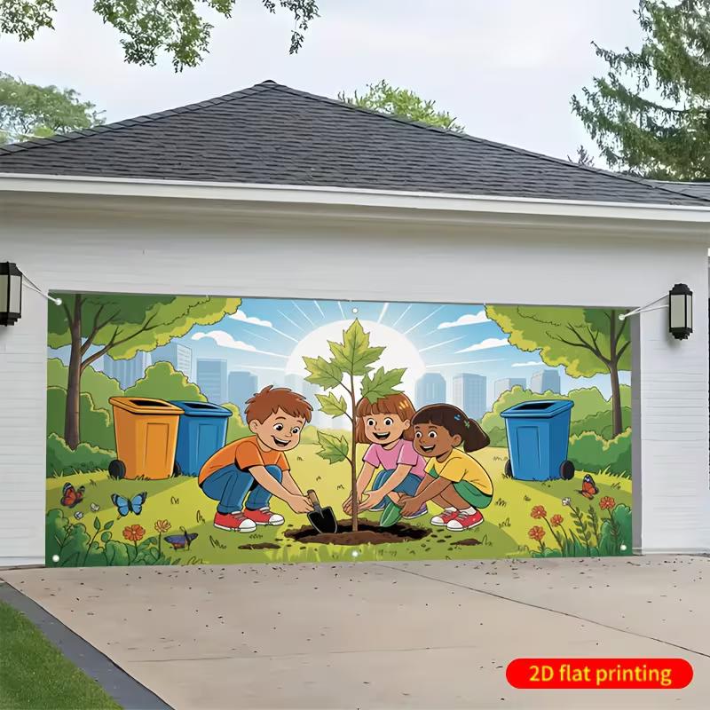 

2D Environmental Themed Garage Door Banner Kids Gardening Decor 47.2x31.5inch/120*80cm