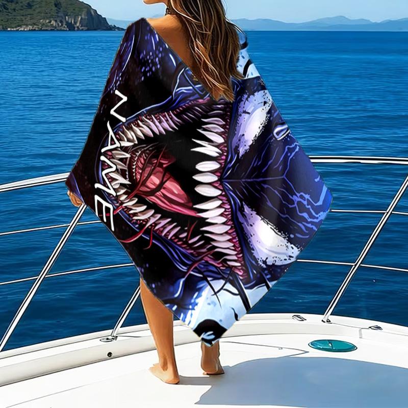 1pc Venom3 Beach Towel with Custom Name, Beach/Swimming/Bath/Picnic/Camping Towel, Suitable for Seaside Beaches