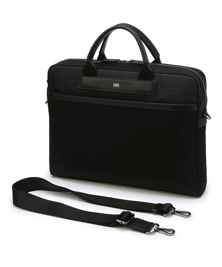 Daks Men'S Accessories Black Leather Partial Check Briefcase Dbba6F331Bk