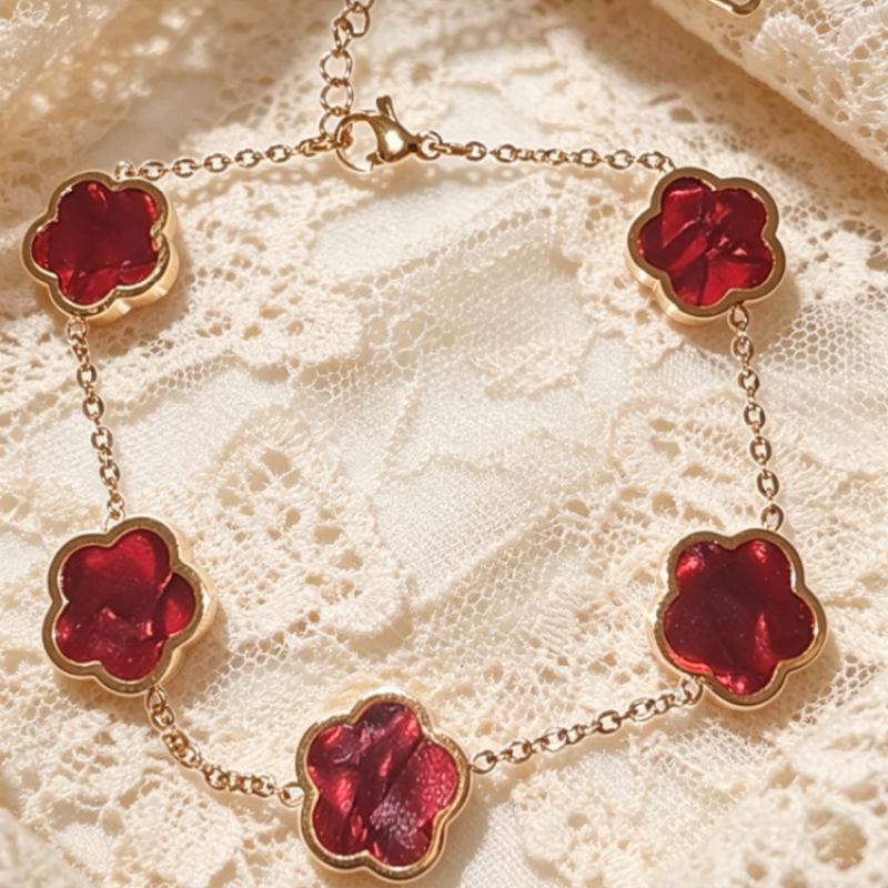 Five Leaf Flower Double Sided Bay Lucky Flower Bracelet Stainless Steel Fashion Luxury Fulu Bracelet