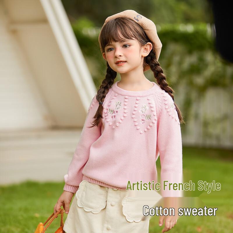 

JELLYBABY Girls Embroidered Soft Cotton Pullover Sweater 130