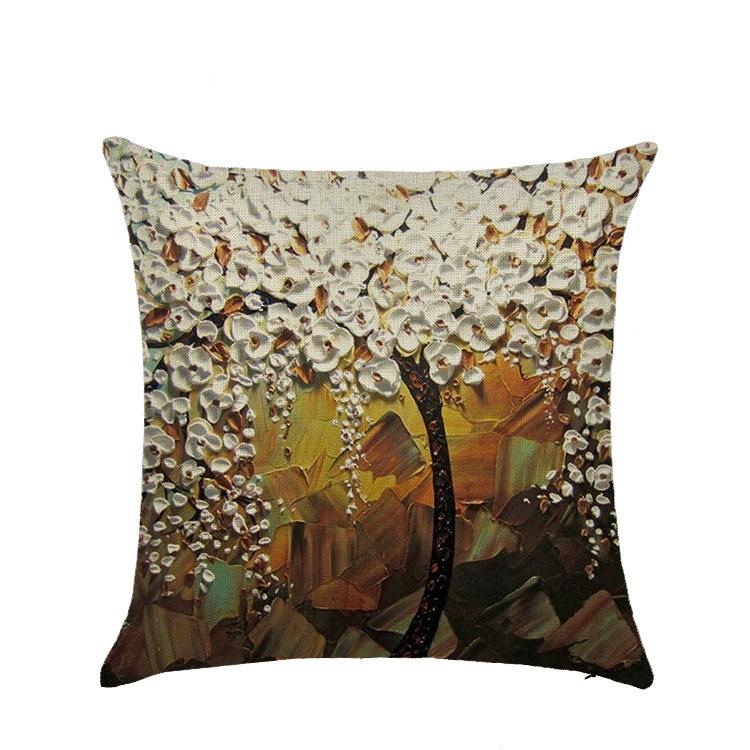 Sofa Pillow European Three-dimensional Oil Painting Tree Print Polyester Cushion Home