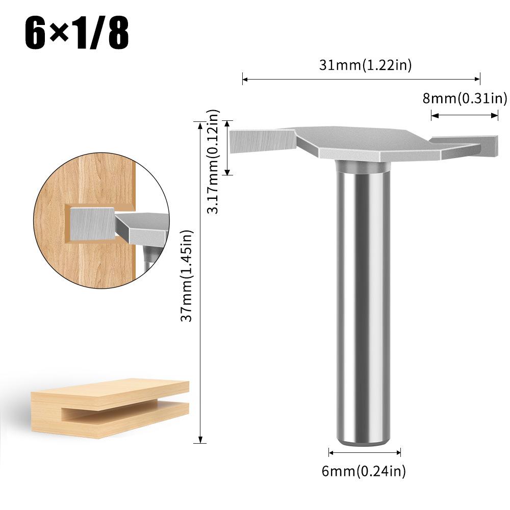 6 Handle 12 Handle T-Shaped Knife Slotted Knife Alloy Slotting Cutter Head Woodworking Milling Cutter Tungsten Steel Cutter Head Woodworking Knife