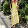 Women Sexy Backless Dress Halter V Neck Sleeveless Maxi Dress Summer Beach Vacation Loose