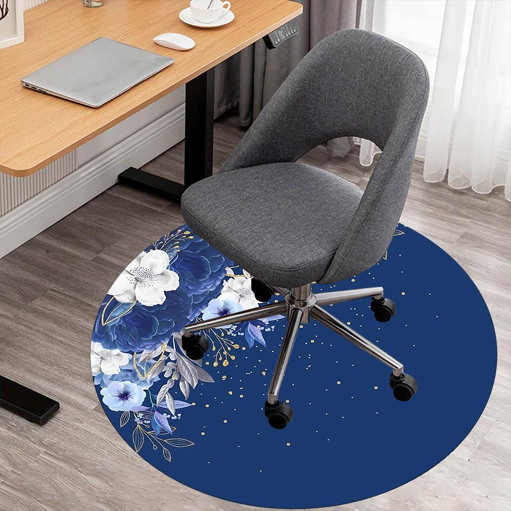 

1pc Floral Design Gold Accents Round Chair mat Area Rug - Non-Slip, Floor Mat for Office, Bedroom, and Indoor Decor c1125259 80cm by 80cm
