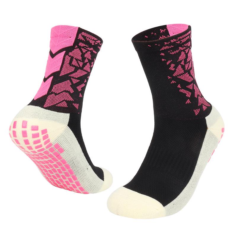Colorful Shock-Absorbing Non-Slip Mid-Calf Football Socks with Thick Terry Bottom, Breathable Design for Adults