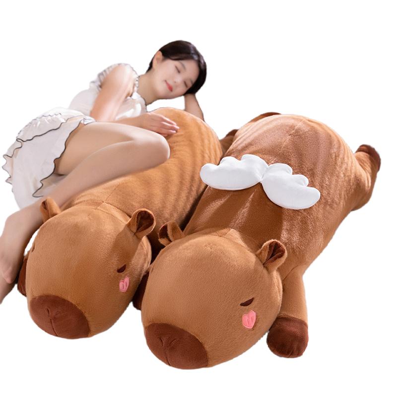 Peluche Capibara Grande Dimensioni con Ali d'Angelo Rosa Guance Cuore Arancione Cuscino da Viaggio per Dormire Cuscino da Abbraccio