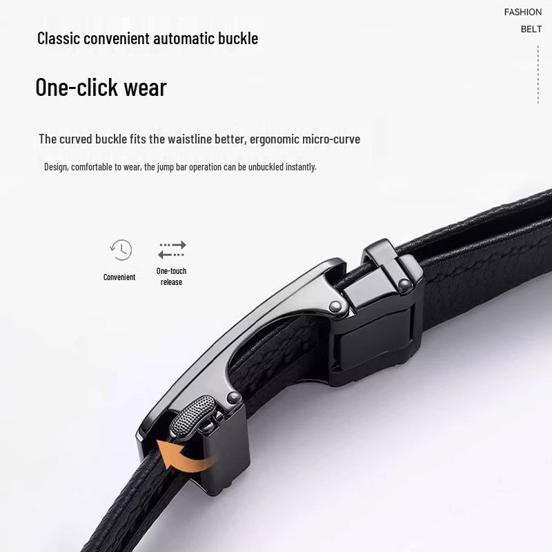Paul's Men's Genuine Leather Belt with Automatic Buckle, Cowhide, for Business and Casual Wear.