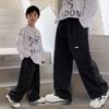 Boys Solid Color Cotton Casual Cargo Pants Spring Autumn Loose Long Trousers For Big Kids