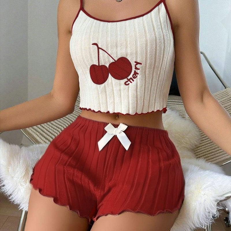 Large size sex pajamas embroidered polished pajamas women's sleeveless suspenders shorts pure desire set loungewear comfortable